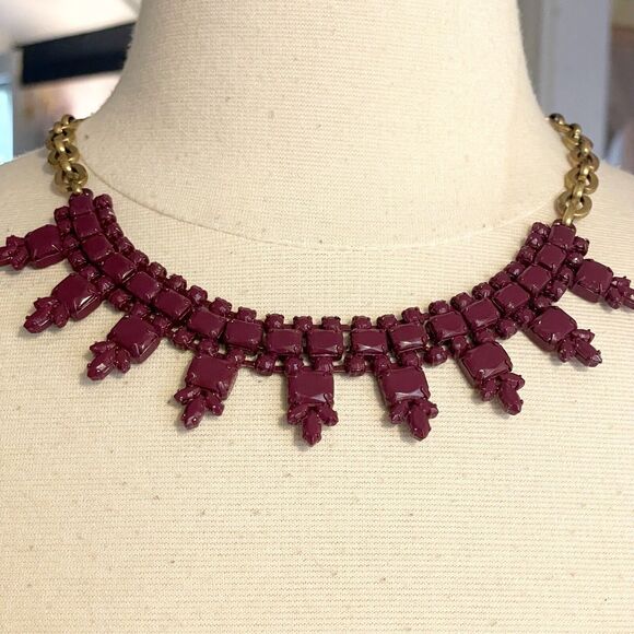 J. Crew Gold Brass Purple Statement Necklace Boho Dressy Art to Wear - Picture 4 of 7